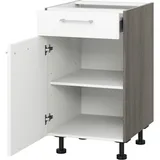 Unterschrank KOCHSTATION "KS-Trea US40", weiß (weiß, eichefarben grau), B:40cm H:75cm T:56cm, Schränke, mit einem Auszug und einer Tür, Einlegeboden, Breite 40 cm, Höhe 75 cm