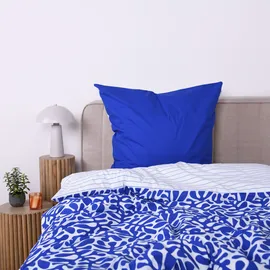 Tom Tailor Wendebettwäsche ORGANIC LEAVES Blau 155 x 220 cm + 80 x 80 cm
