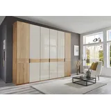 Drehtürenschrank WIEMANN "Cardiff, Massivholztüren in Kombination mit Glas- oder Spiegeltüren", beige (glas champagner), B:295,2cm H:236cm T:58cm, Floatglas, Holzwerkstoff, Hartfaserplatte, Massivholz, Schränke, hochwertiges Design in langlebiger Qualität, viel Stauraum