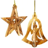 SIKORA Christbaumschmuck SIKORA OH-SET1 Baumschmuck Olivenholz Anhänger aus Bethlehem 3D-ORNAMENTE 2er Set