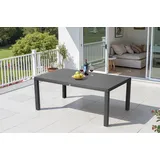 Ploß Rocking Comfort Dining Tisch, grau/braun-meliert, Polyrattan, 180x110 cm, Glasplatte Steinoptik