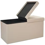 Zedelmaier Sitzbank 76cm mit Stauraum, Sitztruhe,faltbar Aufbewahrungsbox,Fußbank (ZD76-QS), Aus MDF-Platte und Lenien. Faltbar, Truhenbank beige