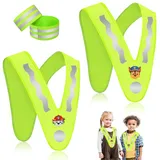 GUBOOM Leuchtweste Kinder, 2 Warnweste Kinder mit 4 Reflektorband, V-Form Warnweste Kind Gelb mit Gummibänder, 360° Schutz Kinder Sicherheitsweste, Reflektorweste Kinder, Unisex Warnweste (Paw)