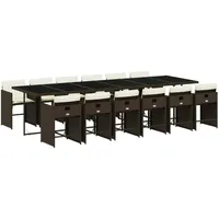 VidaXL 13-tlg. Garten-Essgruppe mit Kissen Braun Poly Rattan