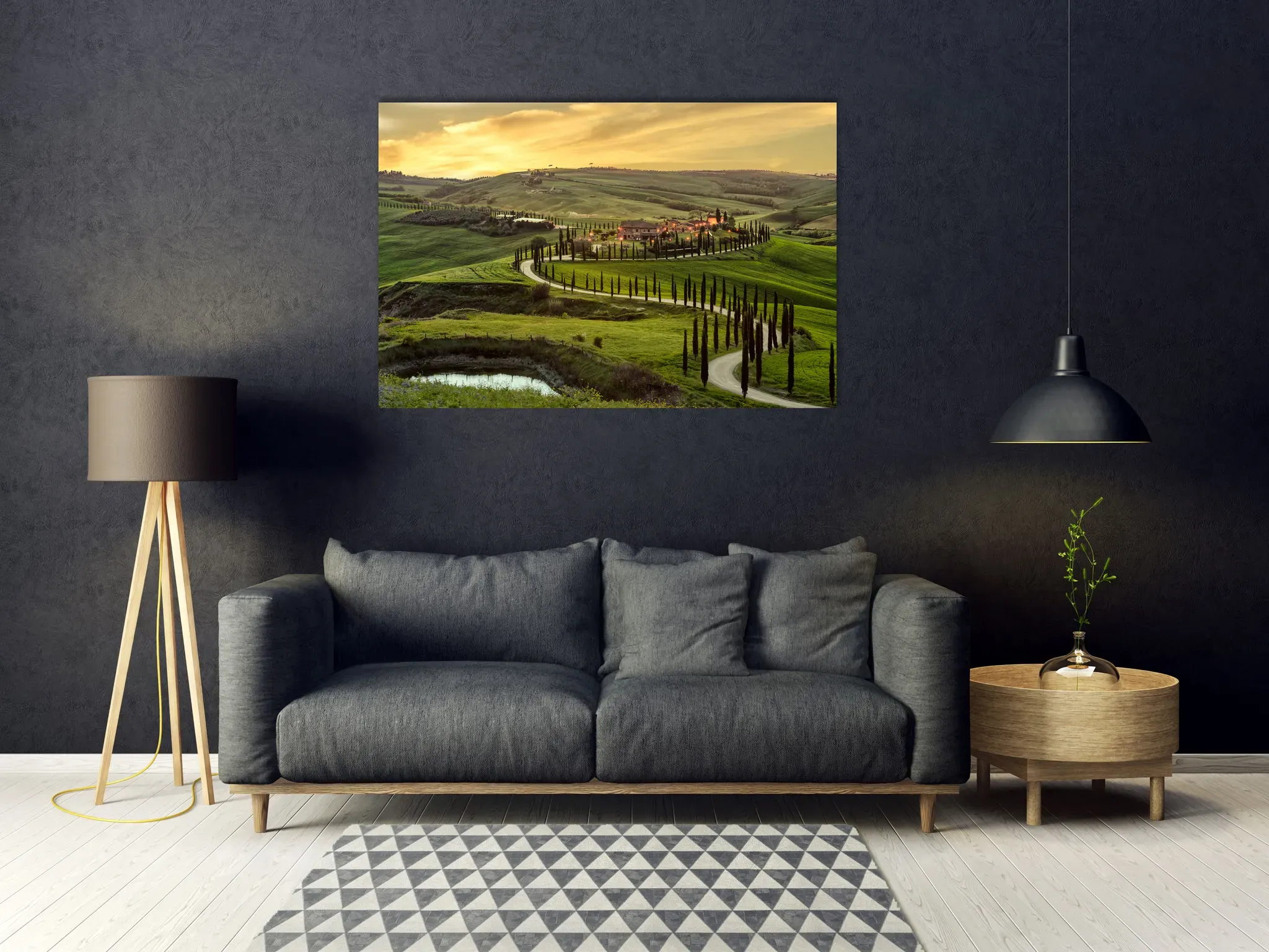 queence Acrylglasbild »Eliette«, Landschaft-Italien-Tannenbaum-Gebäude, (1 St.), Fine Art-Print in Galeriequalität queence Farbe Bild(er): gelb
