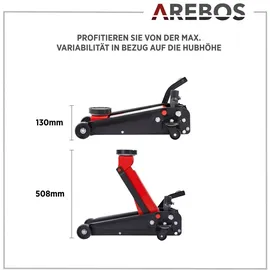 Arebos Rangierwagenheber 3 t Stahl/Gummi 130-508 mm rot