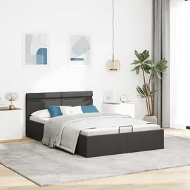 vidaXL Bett mit Bettkasten Hydraulisch LED Dunkelgrau Stoff 140x200 cm