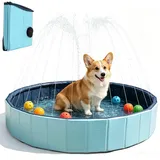 KBIBCK Hundepool mit Sprinkler, 20 x 80 cm, Faltbarer Pool für Hunde und Tiere mit Ablassventil, Hundeplanschbecken für Sommer Outdoor Garten, Tragbar Hundepool Schwimmbad Hunde, Katze