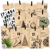 AMARI ® Adventskalender Nr.11 zum Befüllen Vintage Black - 24 Papier Adventstüten (mit Holzklammern) - Papier Weihnachtstüten