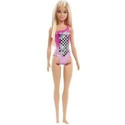 MATTEL HDC50 Barbie Beach Puppe im Badeanzug mit Tropenmuster