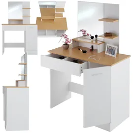 Tectake tectake® Schminktisch, im modernen Look, 3 offene Ablagen, unterteilte Schublade, 90 x 40 x 137,5 cm