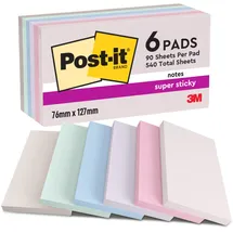 Post-it Super Sticky Notes Soulful Collection Haftnotizen extrastark farbsortiert, 6 Blöcke