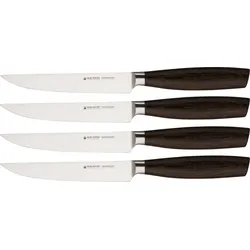 Steakmesser FELIX SOLINGEN, braun (holzfarben, edelstahlfarben), 4 tlg., Chrom-Molybdän-Vanadium-Stahl, Essmesser, Chrom-Molybdän-Vanadium-Stahl, Griff aus geräucherter Eiche