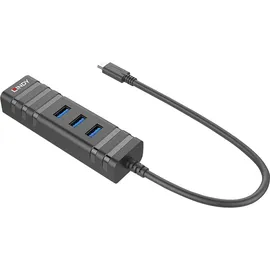 Lindy 43249 USB-Hub 3 Port USB-A, RJ45 USB 3.1 Gen1 5 GBit/s mit eingebautem Netzwerk-Anschluss Schwarz LINDY USB 3.1 Hub & Gigabit Ethernet