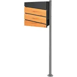 ML-Design Standbriefkasten mit Zeitungsfach, Design Briefkasten mit Pfosten, Briefkastenanlage, Briefkastenständer Silber aus Edelstahl,