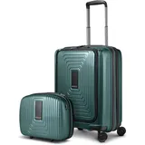 Redolz Essentials 14 Kofferset 2 tlg. Kabinentrolley mit Dehnfalte + Beautycase grün