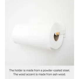 Yamazaki 2567 Tosca Magnetic Paper Towel Holder, White, Steel/Wood, 32 x 8.5 x 6 cm