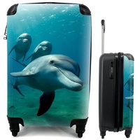 MuchoWow Handgepäckkoffer Wasser - Delphin - Blau, 4 Rollen, Reisetasche mit rollen, Handgepäck für Ferien, Trolley, Reisekoffer bunt