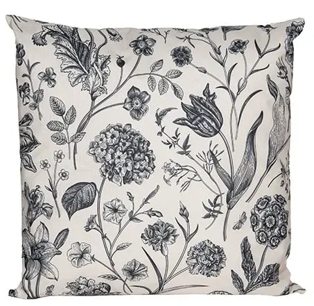 Kissen Outdoor 60x60cm Vintage Blumen schw./weiß