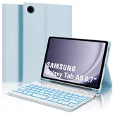 IVEOPPE Tastatur für Samsung Galaxy Tab A9 8.7", Hülle mit Tastatur für Samsung Tab A9 2023, Bluetooth 7-Farbige Beleuchtung Magnetisch Abnehmbarer QWERTZ Layout Tastatur Galaxy A9 Tab 8.7 Zoll, Blau