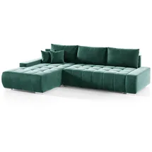 Fun Möbel Ecksofa Sofa mit Schlaffunktion VOGAR Stoff Monolith Grün Ottomane Links - Grün