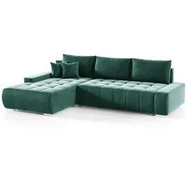 Fun Möbel Ecksofa Sofa mit Schlaffunktion VOGAR Stoff Monolith Grün Ottomane Links - Grün