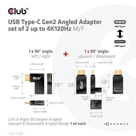 Club 3D USB-Typ-C Gen2 gewinkelte Adapter 2 Stk. bis zu 4K120Hz St./B.