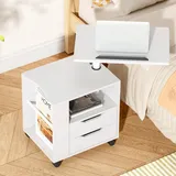 soges Betttisch Laptoptisch Sofatisch aus Holzwerkstoffen hochverstellbar mit drehbar Tischplatte geeignet für Bett Sofa,Weiß