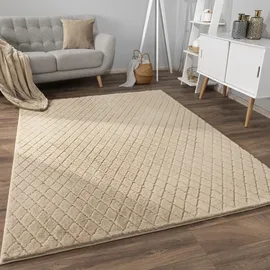 Paco Home Hochflor-Teppich »Arnheim 742«, rechteckig, 26 mm Höhe, Uni Farben, Rauten Muster, besonders weich, Hoch-Tief Effekt beige