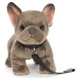 Uni-Toys - Französische Bulldogge (grau) mit Leine - 26 cm (Länge) - Plüsch-Hund, Dogge, Haustier - Plüschtier, Kuscheltier