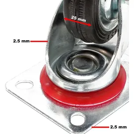 Wiltec Lenkrolle Ø100mm bis 70kg Tragkraft mit Gummirad ungebremst, leiser Lauf, Transportrolle Möbelrolle Laufrolle Möbel-Lenkrolle