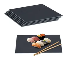 Relaxdays Schieferplatte 6er Set, 40 x 30 cm, Servieren von Käse & Desserts, Servierplatte zum Beschriften, anthrazit