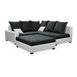 Fun Möbel Ecksofa Sofa NINA inkl.Hocker Weiss / Schwarz Ottomane Rechts - Schwarz