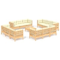 vidaXL 13-tlg. Garten-Lounge-Set mit Creme Kissen Kiefernholz