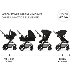 Kinderkraft MOOV 2 4-in-1 EVA« 27 kg mit Kindersitz I-SIZE 40-75 cm, Buggy Funktion, Liegeposition verstellbar, Große ausziehbare Verdeck, Eva-Schaum-Räder, Schwarz