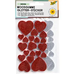 folia Moosgummi Glitter Herzen rot und silber 40 St.