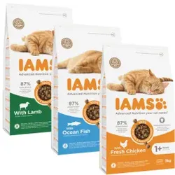 Iams Adult Kombi-Packung mit Fisch/Lamm/Huhn Katzenfutter 3 x 3 kg