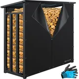 KESSER KESSER® Kaminholzregal Metall 188 x 70 x 185 cm Brennholzregal 3,3 SRM / 2,3m3 außen Stahlrahmen + Abdeckung & Handschuhe Stapelhilfe Kaminholzlager Wasserdichter Holzlager für Garten Terrasse