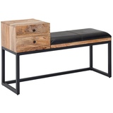 FineBuy Sitzbank Ziegenleder/Massivholz Bank 100x60x35 cm im Retro Stil, Flur Polsterbank Metall mit Stauraum, Gepolsterte Lederbank Aufbewahrung, Kleine Bettbank Flurbank