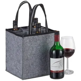 Relaxdays 3 x Flaschentasche Filz anthrazit Schwarz,Grau