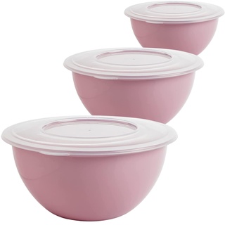 2friends Schüssel mit Deckel 5l 3er Set - Vielseitige Salatschüssel und Rührschüssel, BPA-freies PP, Trendfarbe: Pastellrosa, Ø 28 cm, EU-Fertigung