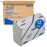 Scott Essential Papierhandtücher – weißes Handtuchpapier mit Narrowfold, effektives Händetrocknen, 100% Recyclingfasern, 12 Clips x 220 Falthandtücher (insges. 2.640 Tücher), Artikel-Nr. 6636