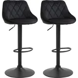 Homcom Barhocker 2er-Set Höhenverstellbar Schwarz Bistrohocker mit Lehne, Samt-Optik, Stahlgestell, Höhenverstellbare Küchenstühle mit Fußstütze Drehbar Tresenhocker, - Rückenlehne aus Samt & Metall 46x48x83-104cm Aosom.de
