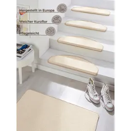 HANSE HOME »Fancy«, halbrund, 7 mm Höhe, 15 Stück, Treppenmatten, Selbstklebend, Stufenteppich, Treppenstufen beige ca. 23x65cm