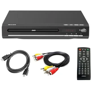 DVD-Player für TV, DVD/CD/MP3/MP4, mit USB-Anschluss, HDMI-Ausgang und AV (HDMI- und AV-Kabel im Lieferumfang enthalten), Fernbedienung (ohne Blu-Ray), Farbe: Schwarz, ohne Region