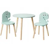 Home Styling Collection - Kindertisch mit 2 Stühlen - Dinosaurier Print - Kindertischset aus Holz - 50 x 50 x 50 cm - Blau