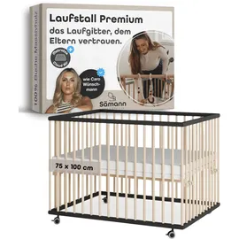Sämann Laufgitter mit Matratze Cloud Air - schwarz/natur - Premium Kollektion | Gr.: 75x100 cm