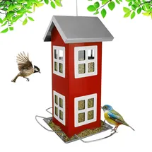 Relaxdays Vogelhaus, Metall, zum Aufhängen, 26 x 12 x 12 cm, kleines Vogelfutterhaus für Garten & Balkon, rot