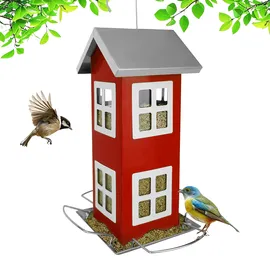Relaxdays Vogelhaus, Metall, zum Aufhängen, 26 x 12 x 12 cm, kleines Vogelfutterhaus für Garten & Balkon, rot