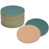 QUARKZMAN 12Stk Kork und Leder Untersetzer für Getränke 4" Saugfähige Untersetzer Runde Kork Untersetzer für Kalte Getränke Wein Glas Tasse Becher Bar Büro Grün
